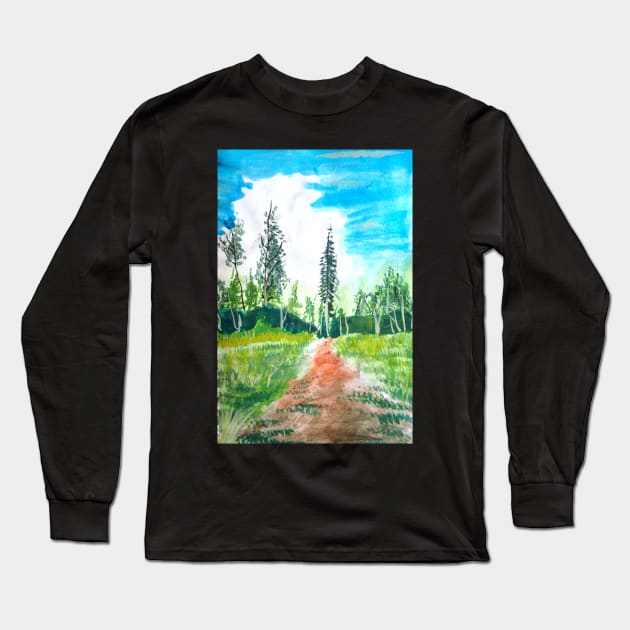 Colorado Trees Watercolor Art Print Long Sleeve T-Shirt by julyperson